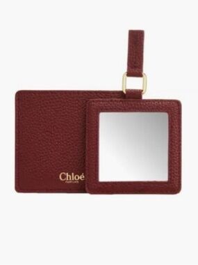 Authentic Chloe Parfums Burgundy Faux Leather Mirror & Card Holder 2 piece set